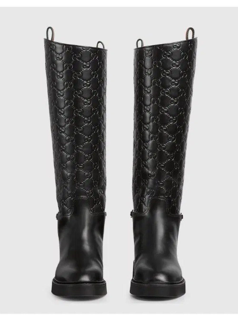 Gucci Black Embossed Leather Over-The-Knee Boots with Green-Red Pull Tabs - Picture 2 of 5